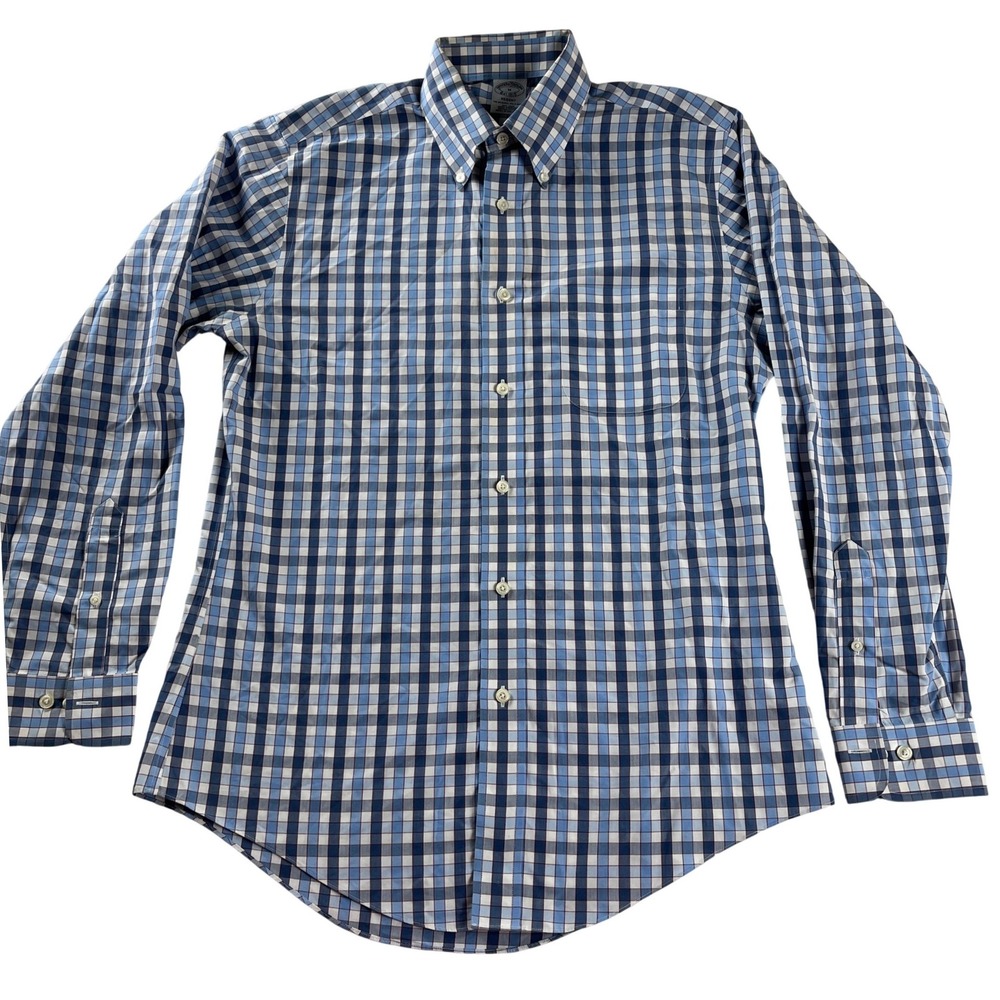 Brooks Brothers Regent Fit Mens Blue Check Non-Iron Supima Cotton Shirt Size M